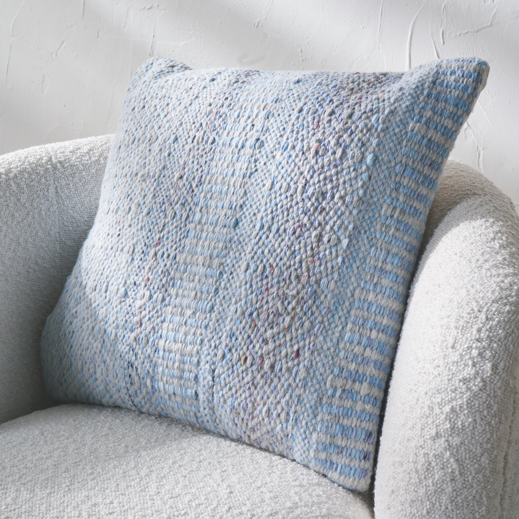 Outdoor Aqua Blue and White Inca Design Scatter Cushion