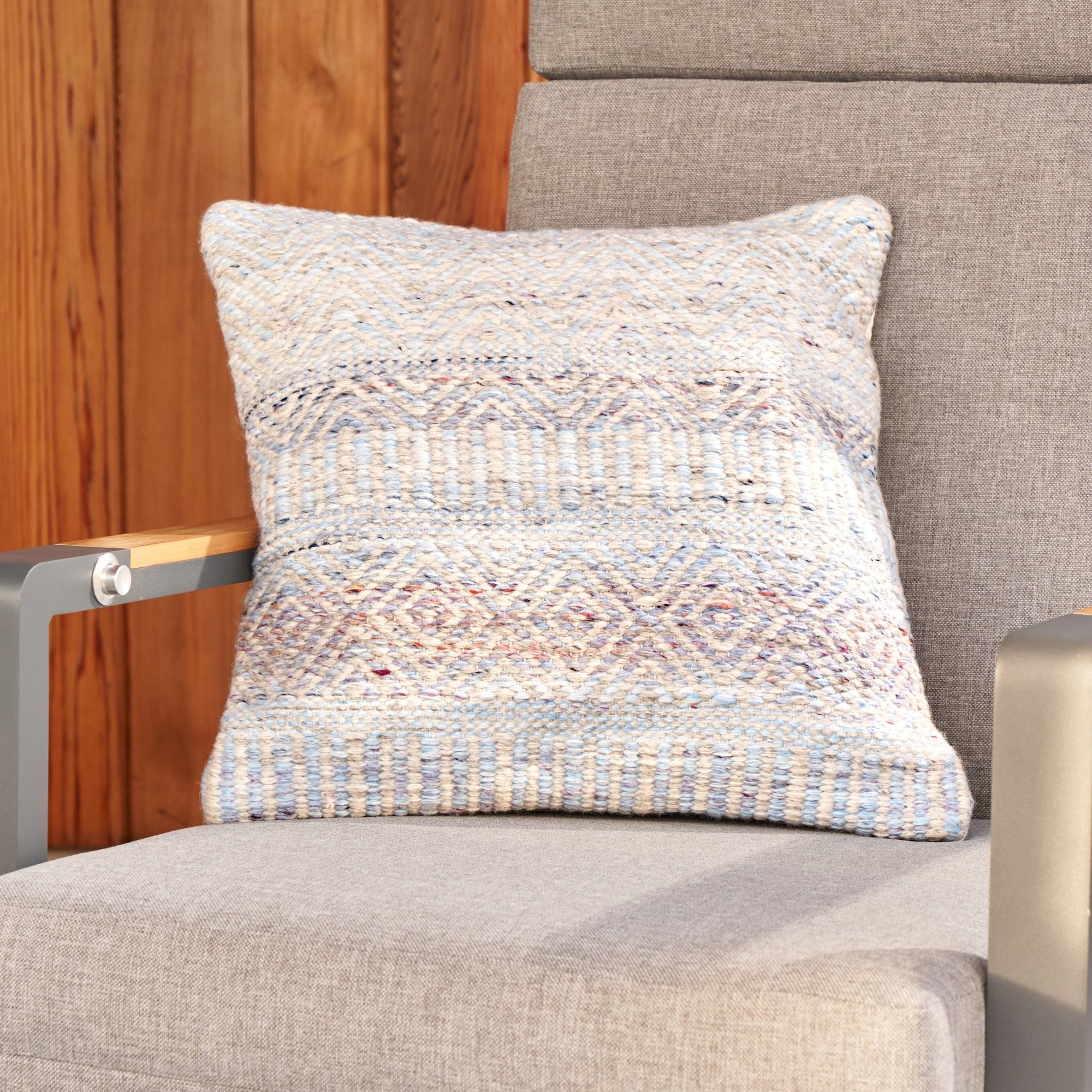 Outdoor Aqua Blue and White Inca Design Scatter Cushion