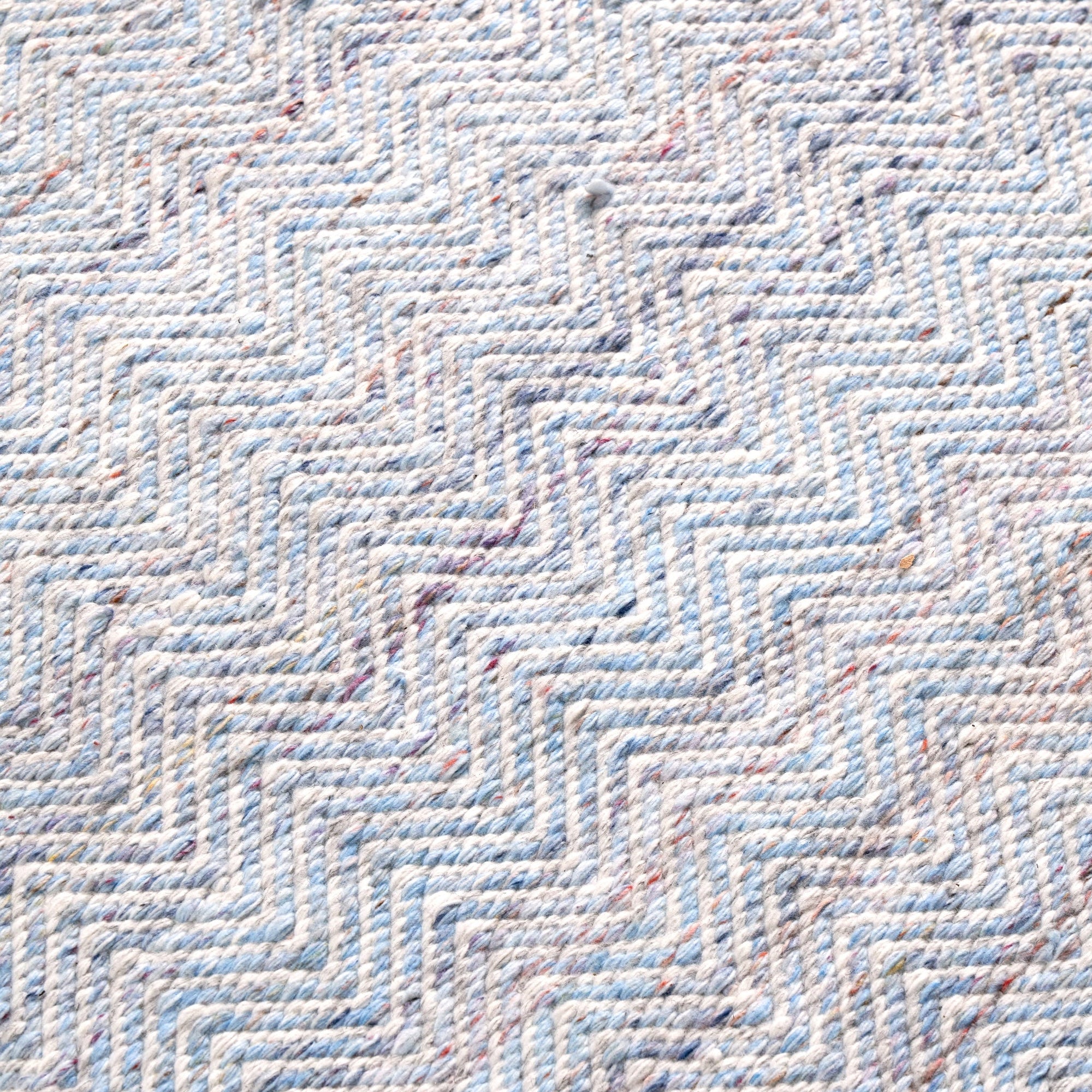 Outdoor Aqua Blue and White Inca Design Rug