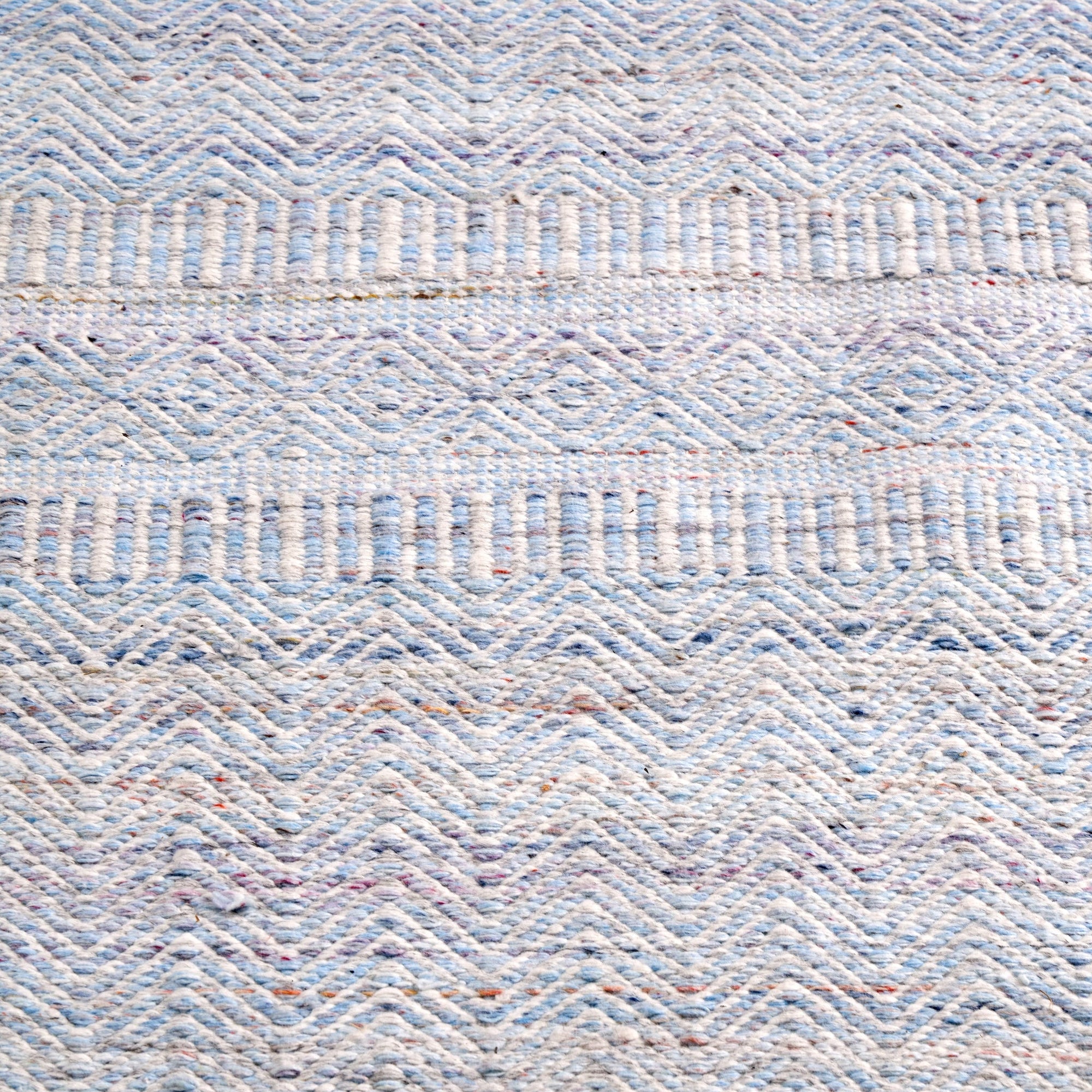 Outdoor Aqua Blue and White Inca Design Rug