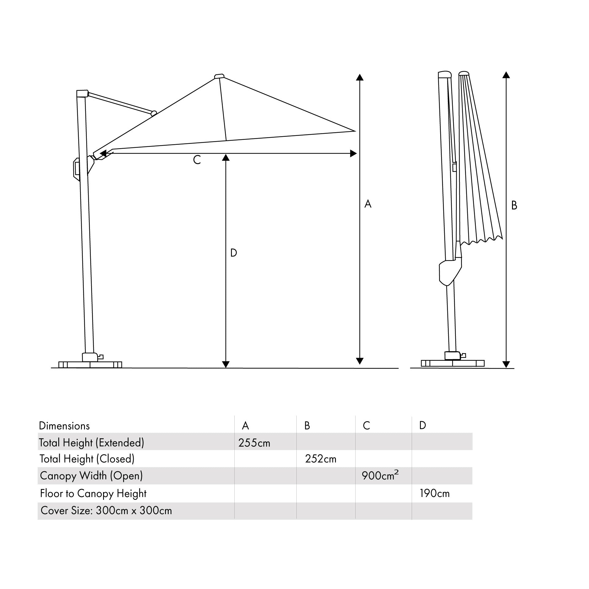 Platinum Glow 3m Square Parasol