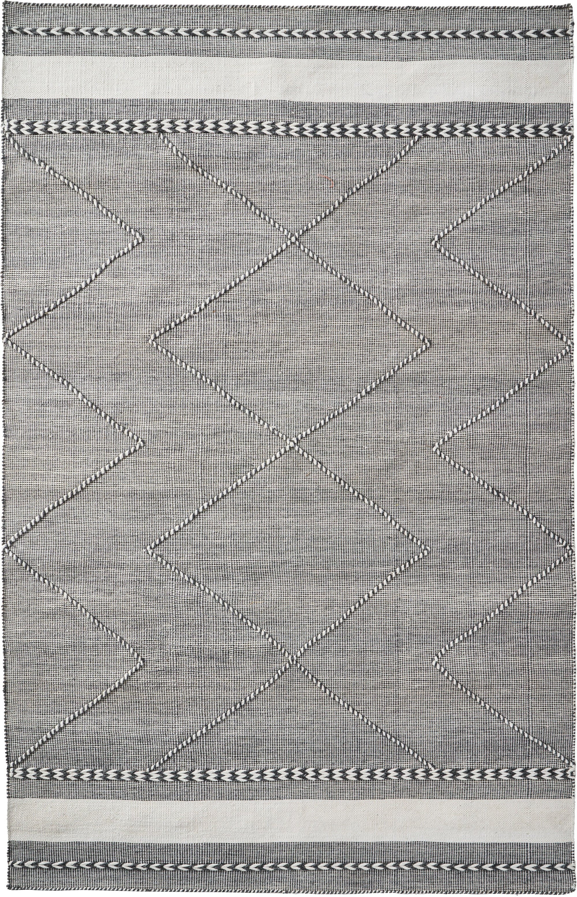 Outdoor Grey and White Plaited Stripe Design Rug