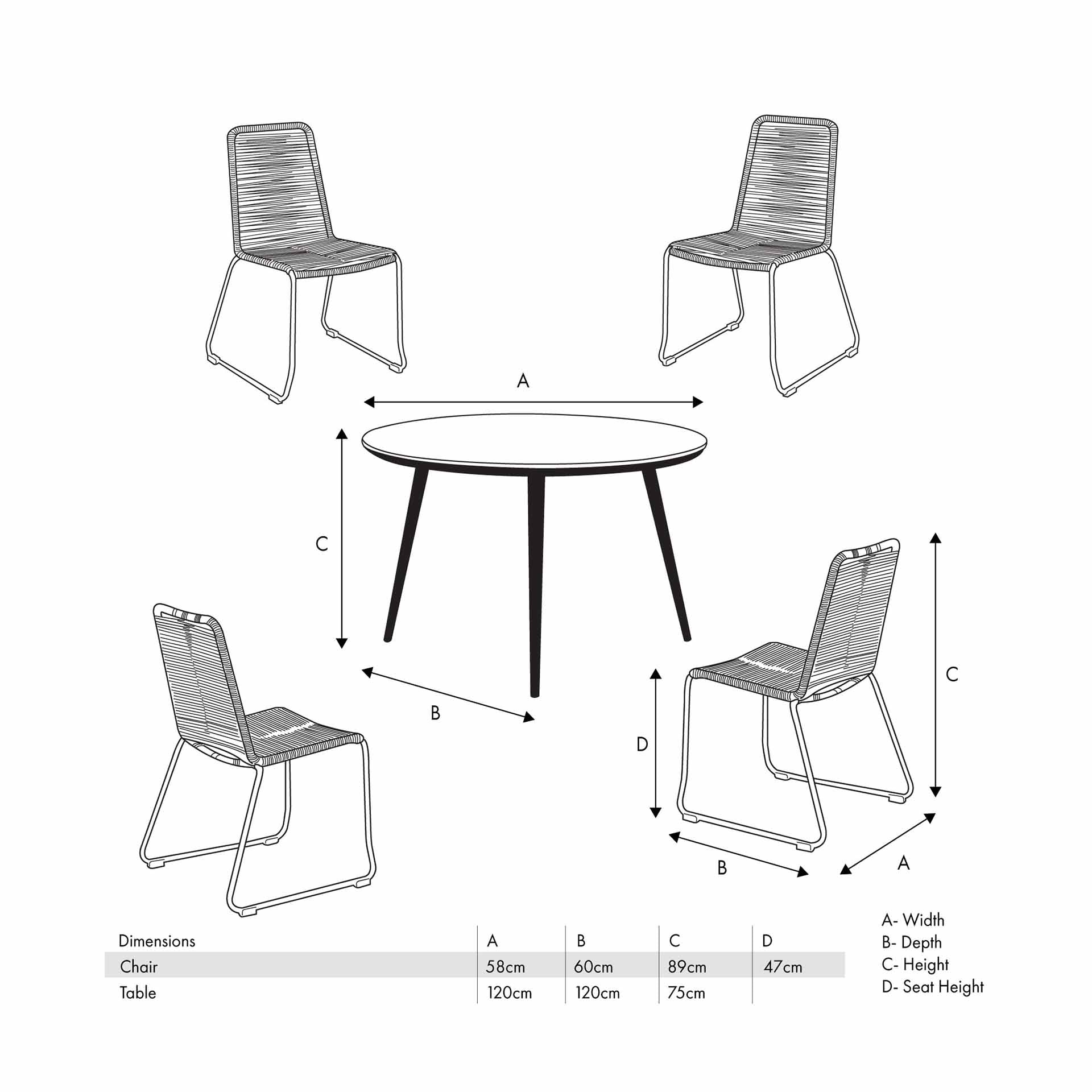 Pang Outdoor 4 Seater Dining Set