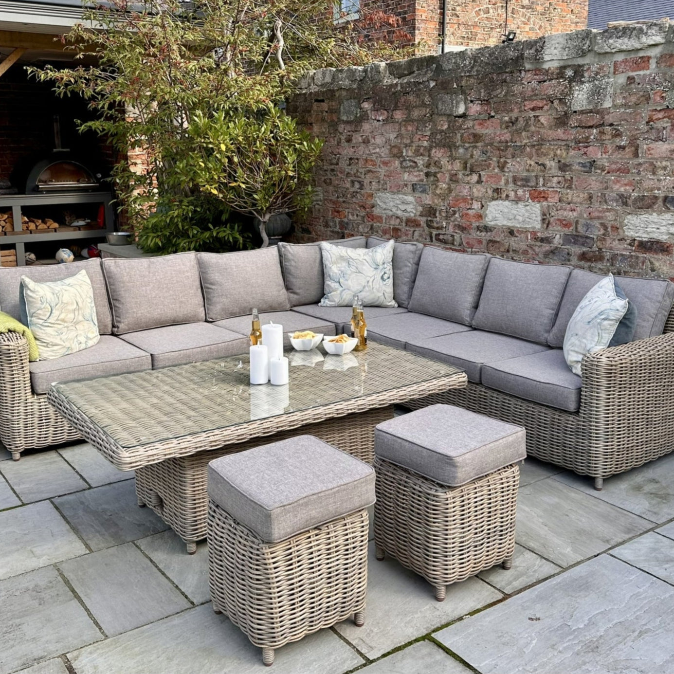 Amalfi Outdoor Large Corner Set With Riser Table & Stools