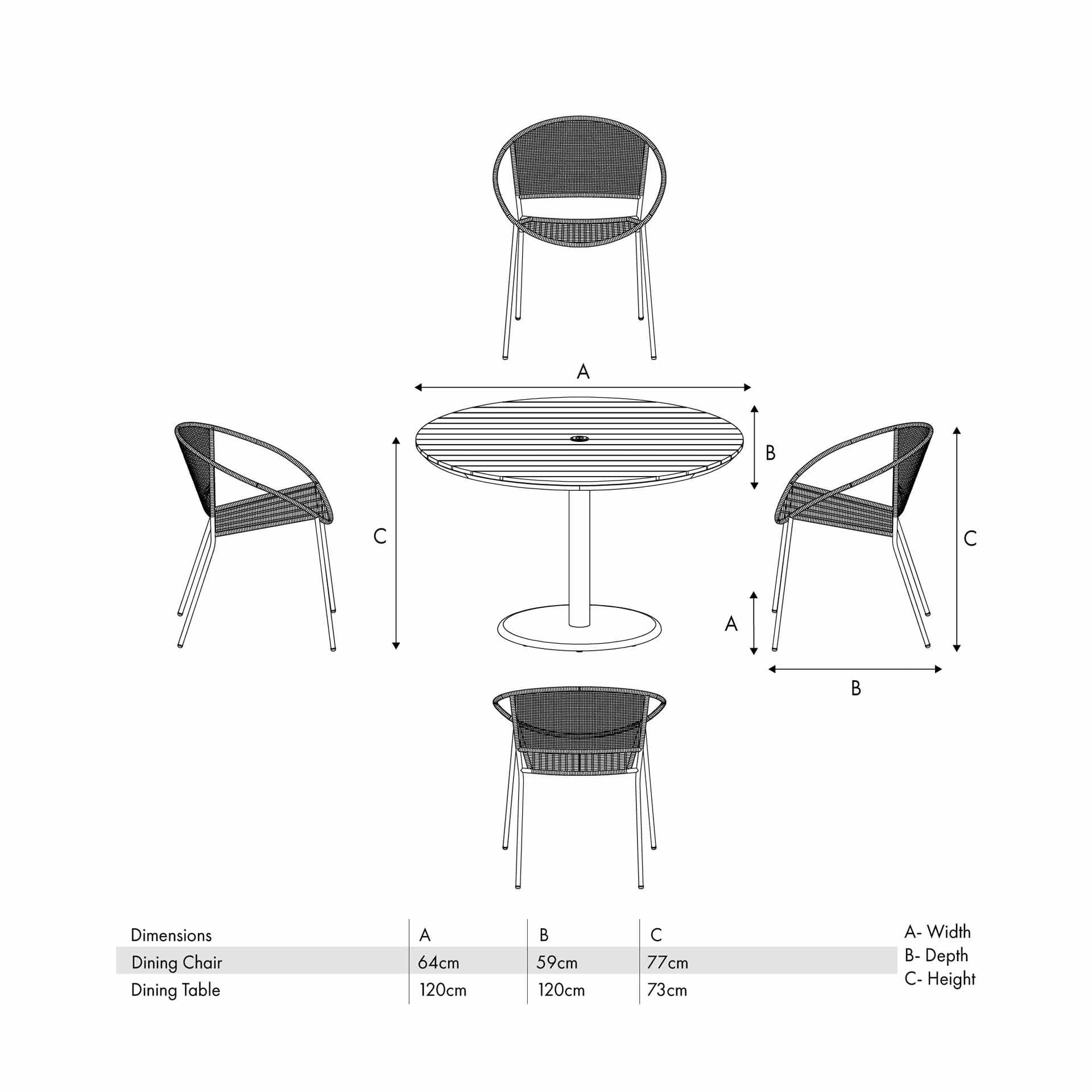 Dakota Outdoor 4 Seater Dining Set