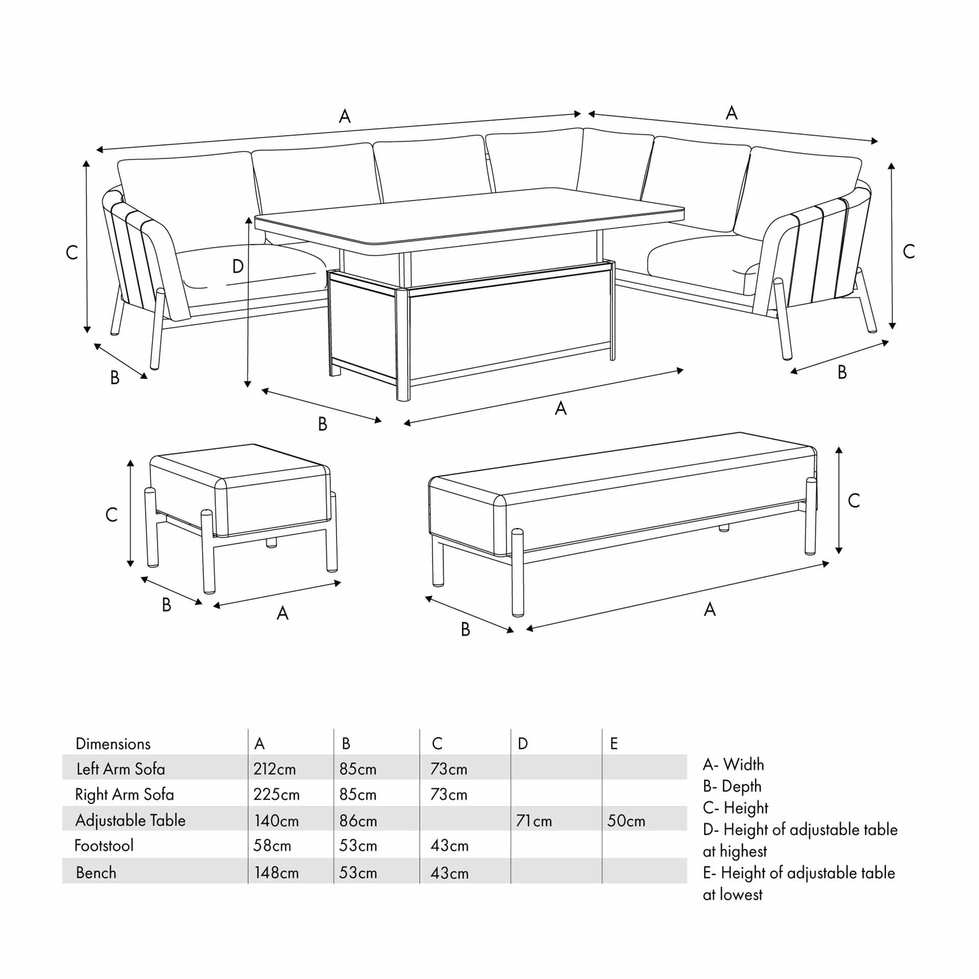 Nevada Putty Large Outdoor Set with Adjustable Table