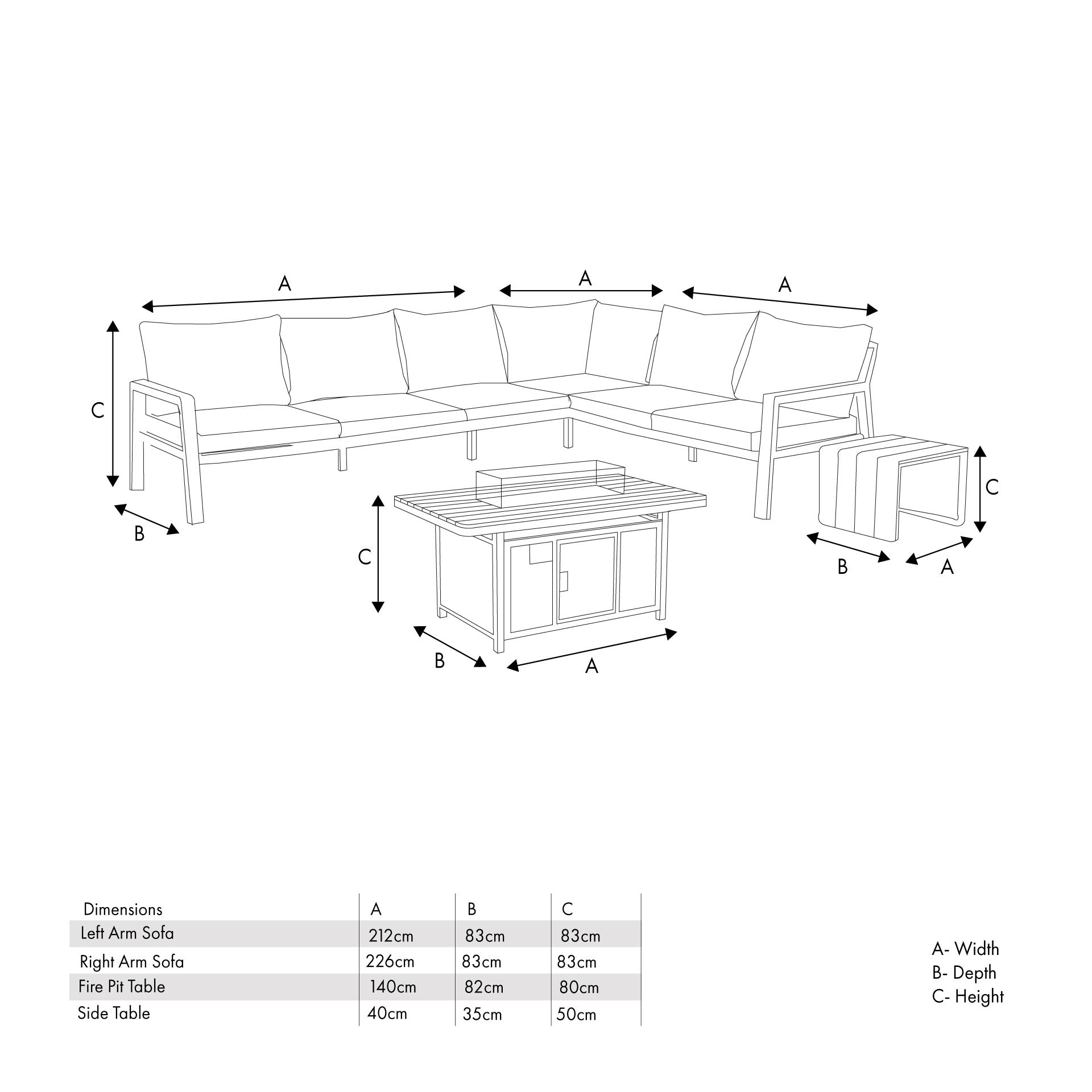 Stockholm Outdoor Seating Set with Fire Pit Table